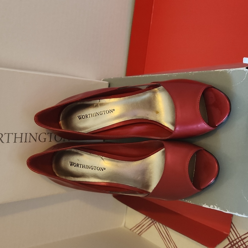 Worthington Womens Red Patent London Pumps peep toe Size 8.5 M